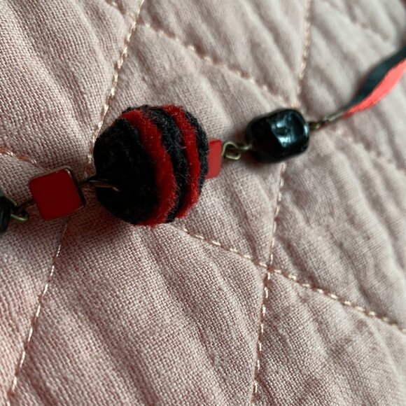 Handmade - Red & Black Little dress Charm Necklace – Asymmetrical Mixed-Media - Picture 9 of 9